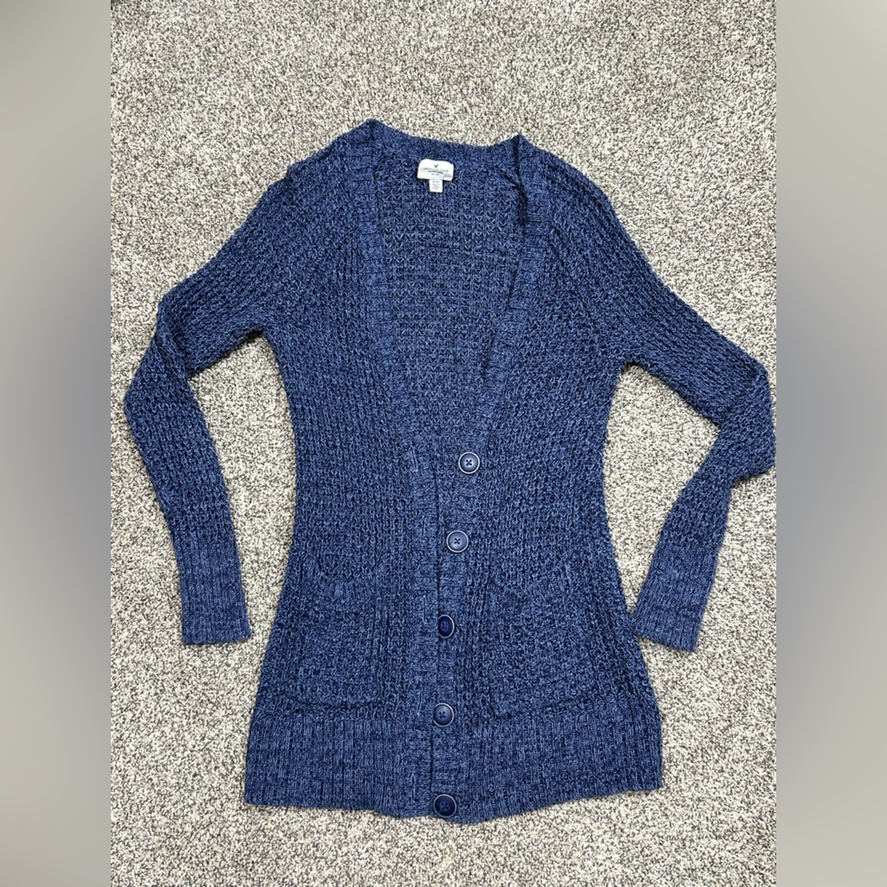 American Eagle Outfitters Deep Blue Knit Cardigan